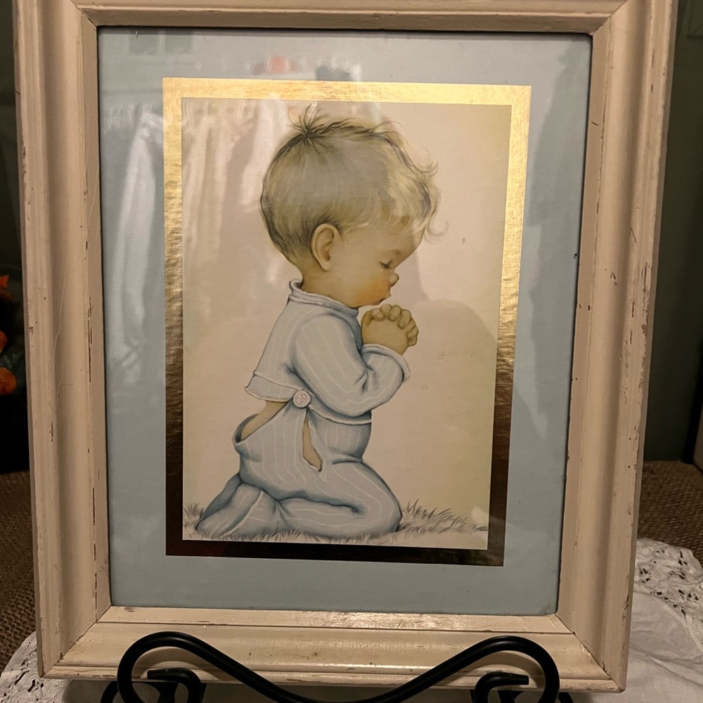 Vintage Lithograph“Bless Us All” 1950s Professionally Framed EUC